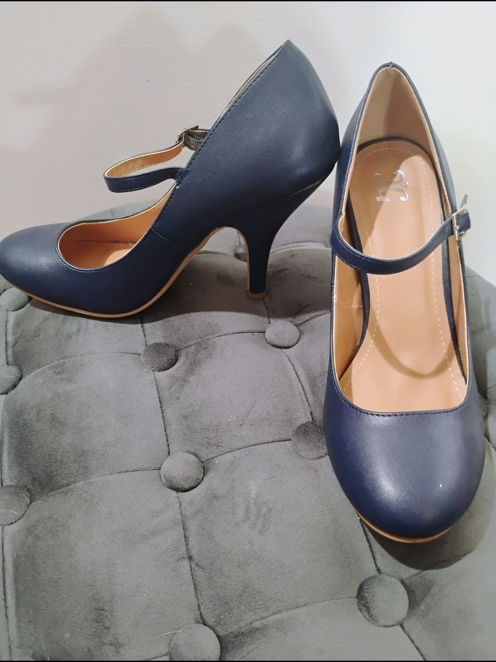 Navy Mary Jane High Heels with Ankle Strap - Women's Dress Pumps